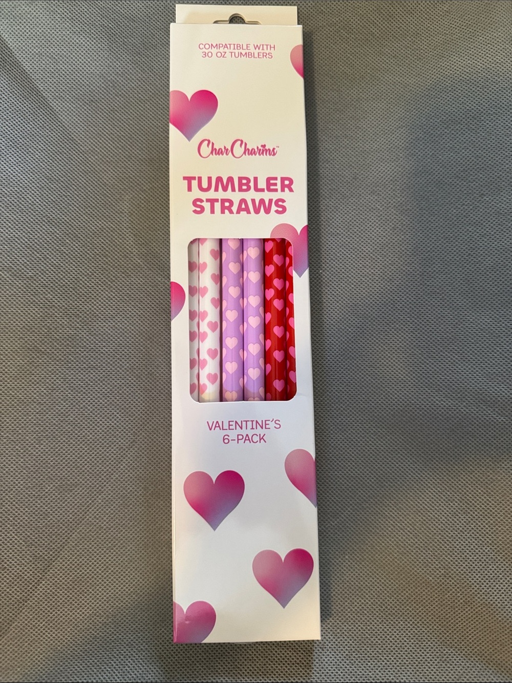 Char Charms Valentine’s Tumbler Straws - Heart Print 6-Pack